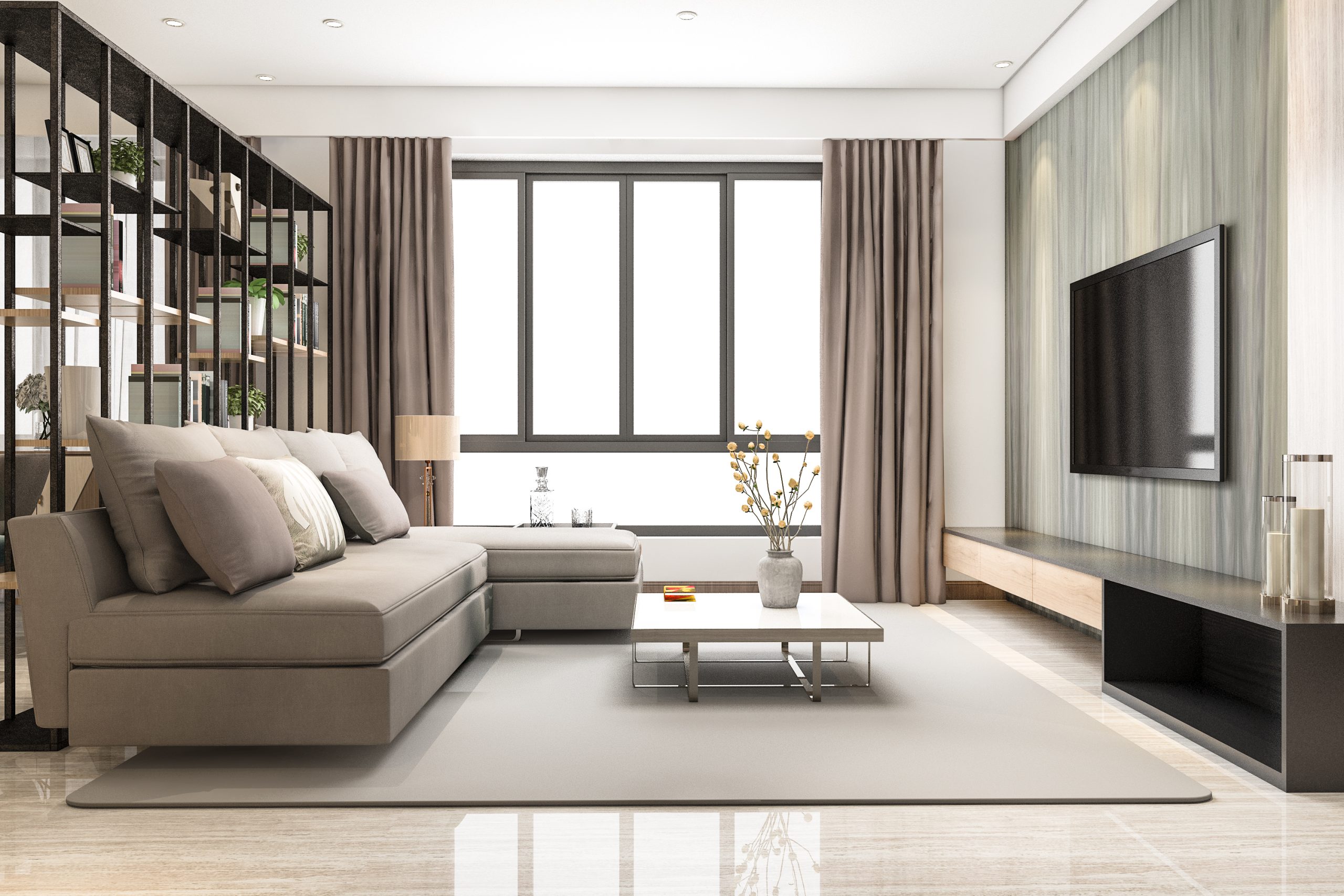 3d rendering loft luxury living room with bookshelf Asel Salon Takımı - Görsel 1