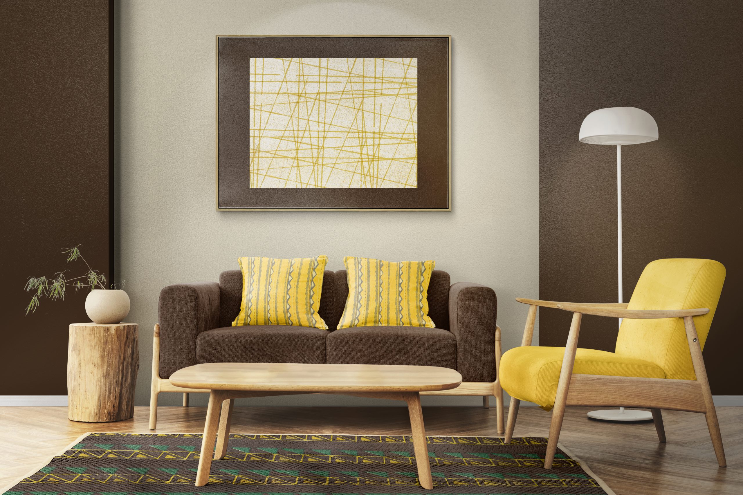 Scandinavian living room interior design zoom background Viyana Salon Takımı - Görsel 1