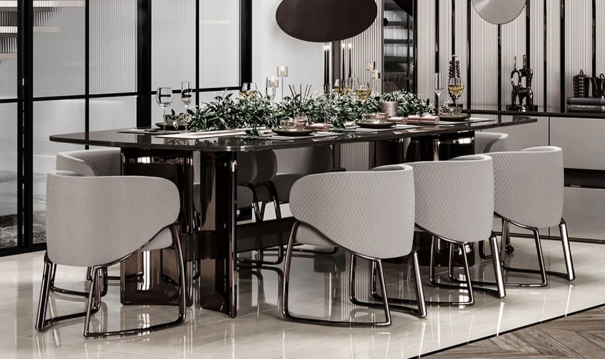 Casa-Padrino-Luxus-Esszimmer-Set-Dunkelbraun---Creme---Grau---Hellbraun---Gold-1-Luxus-Esstisch-und-6-Luxus-Esszimmerstuehle-Esszimmer-Moebel-Luxus-Moebel-Luxus-Einrichtung-123923_7 Bellvoro Yemek Odası Takımı - Görsel 1