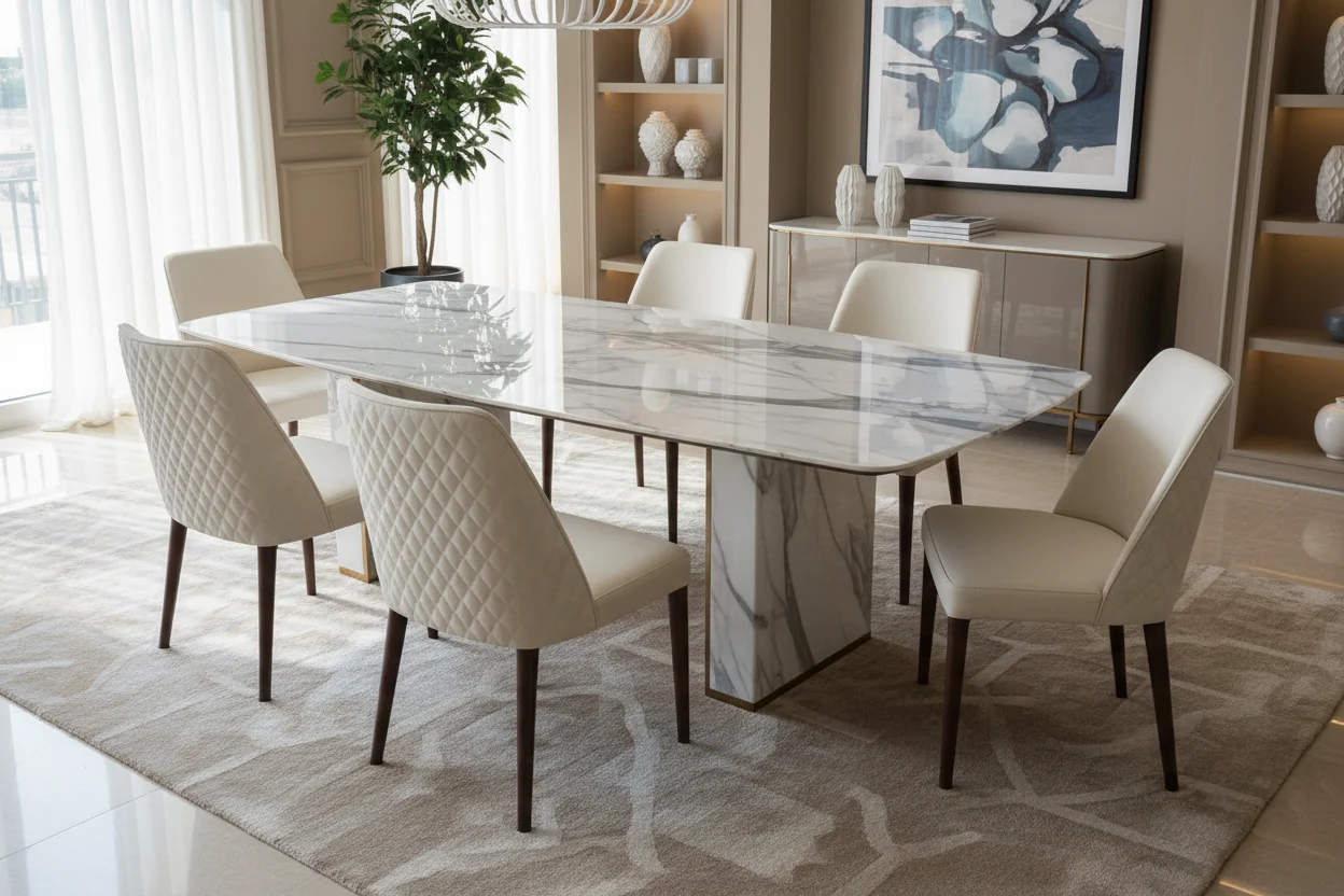 marble-top-6-seater-dining-table-with-chairs Seranova Yemek Odası Takımı - Görsel 1